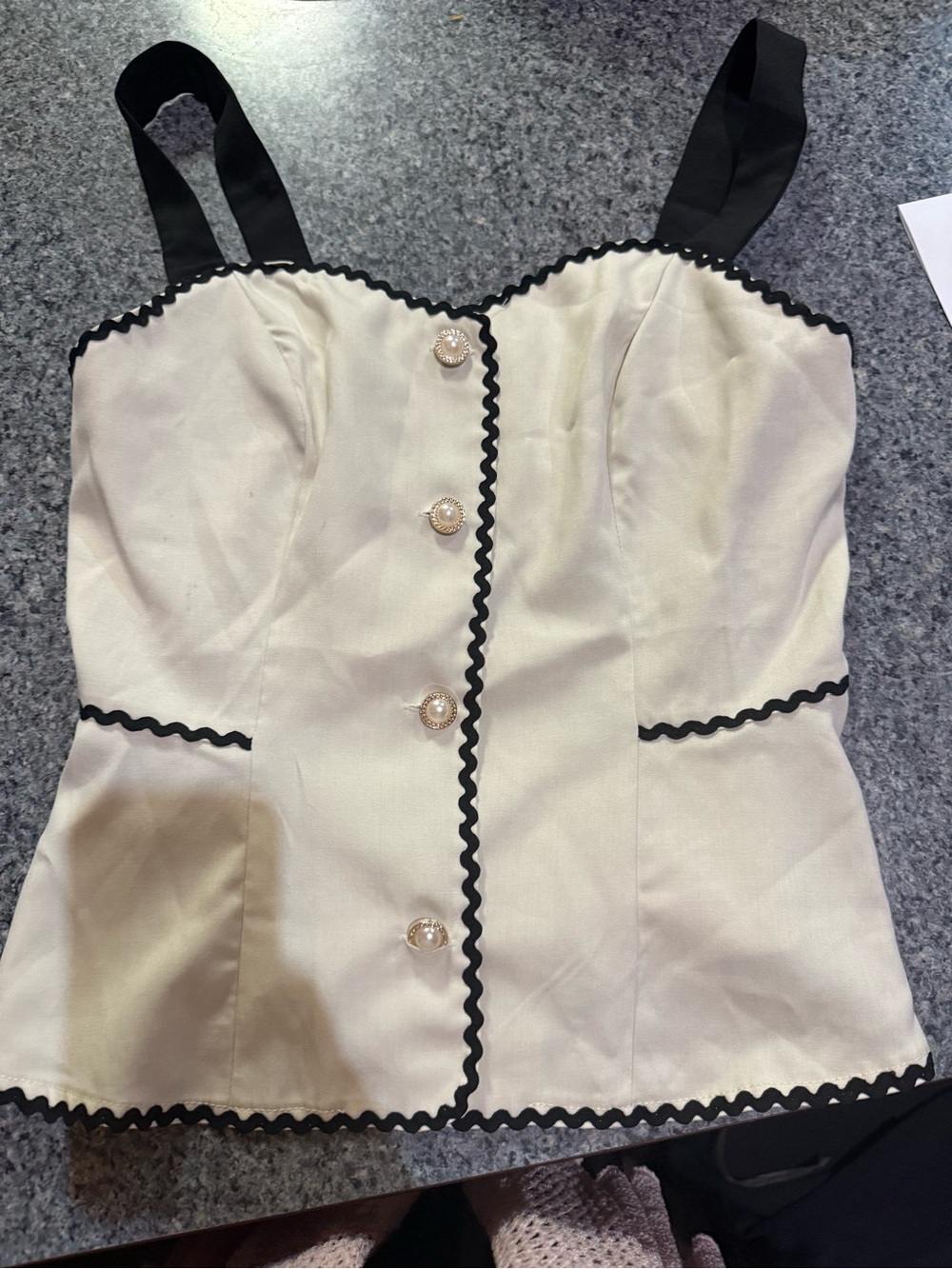 SHEIN Cream Corset-Style Camisole with Black Trim